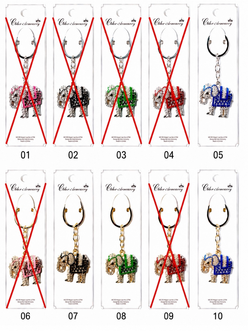 Rhinestone Elephant Bag Charm Keychain Various Colors - Pick One - Picture 3 of 4
